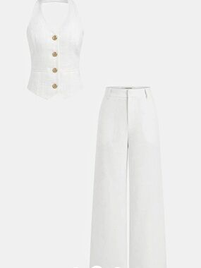 Commense Halter Vest & Wide Leg Pants Set WHITE XL